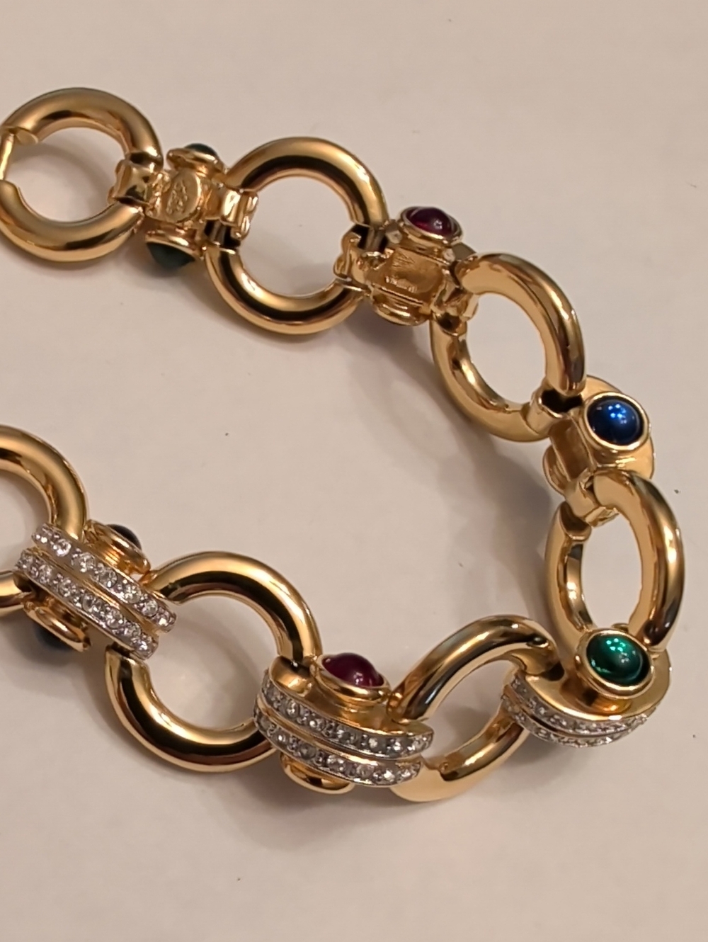 Joan Rivers Gold-Tone Chunky Link Bracelet with Blue, Green & Purple Cabochons